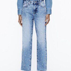 Zara Pearl Straight Leg Jeans NWT